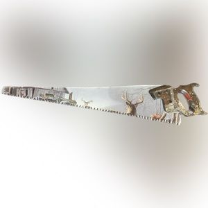 Vintage Artist Hand Saw with Whitetail Buck Theme Graphic Overlay 27”